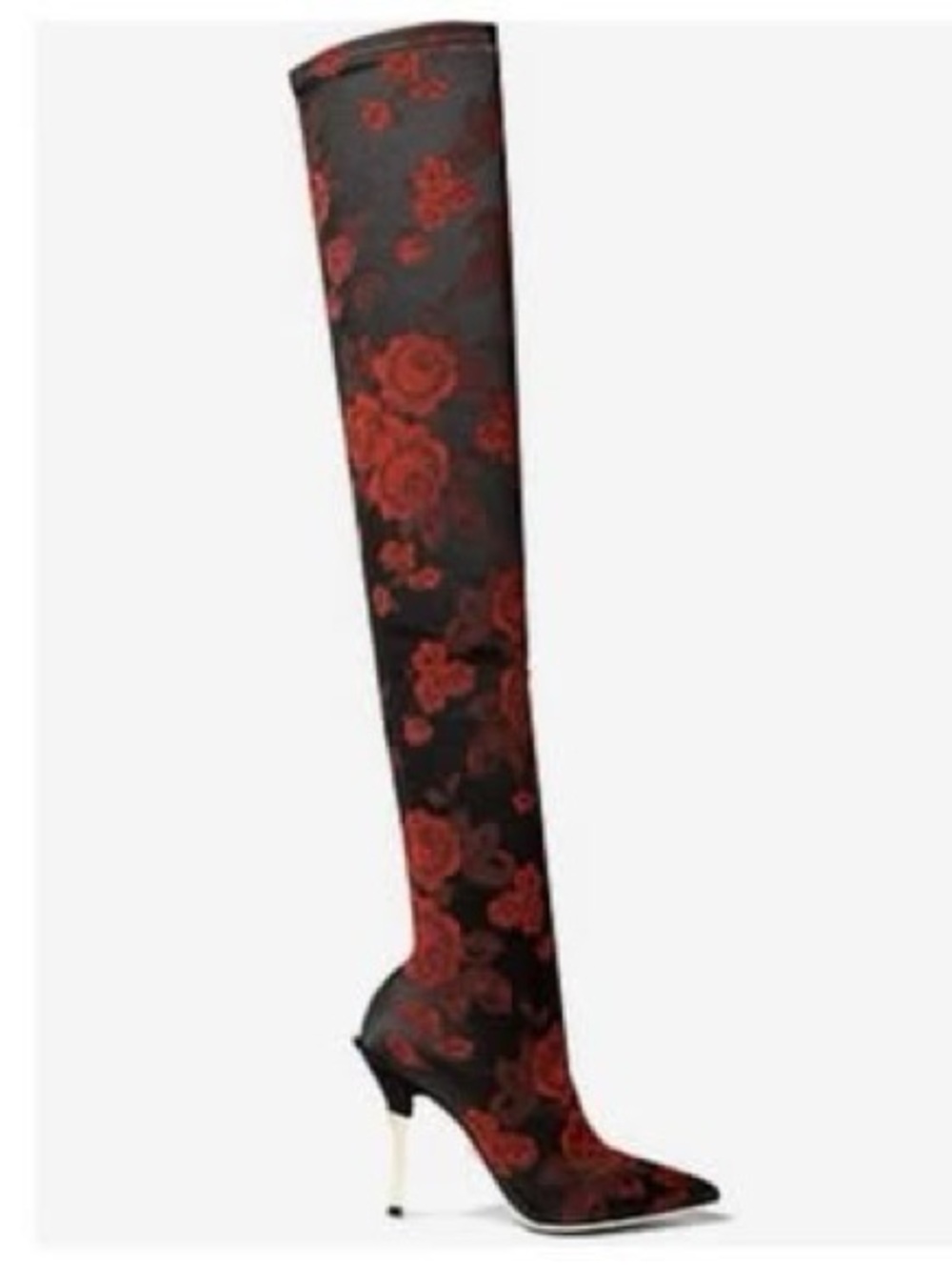 Dolce & Gabbana Black Over‑The‑Knee Boot with Red Rose Print